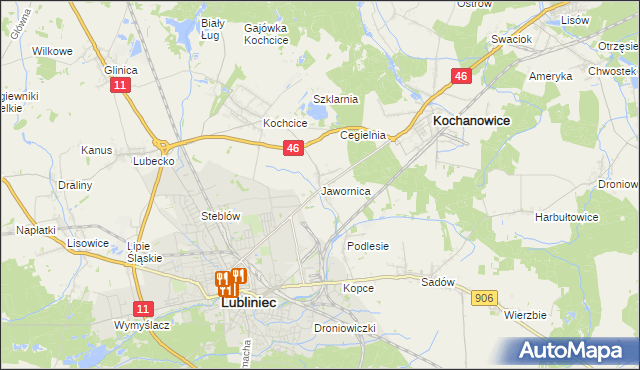 mapa Jawornica gmina Kochanowice, Jawornica gmina Kochanowice na mapie Targeo