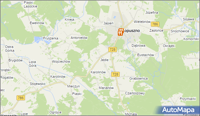 mapa Jedle gmina Łopuszno, Jedle gmina Łopuszno na mapie Targeo