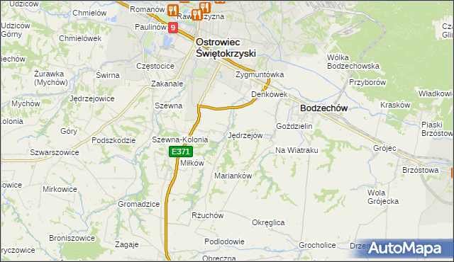 mapa Jędrzejów gmina Bodzechów, Jędrzejów gmina Bodzechów na mapie Targeo