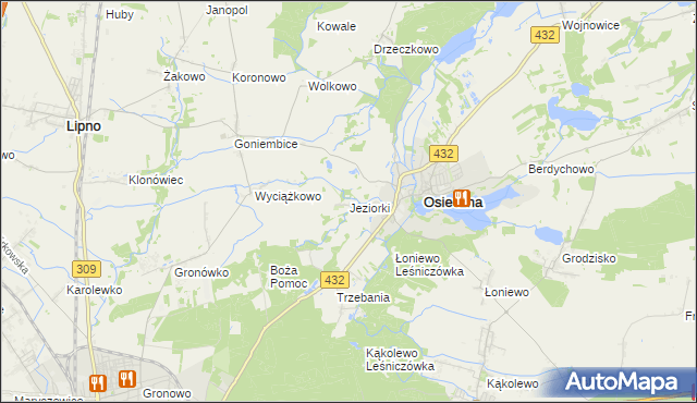 mapa Jeziorki gmina Osieczna, Jeziorki gmina Osieczna na mapie Targeo