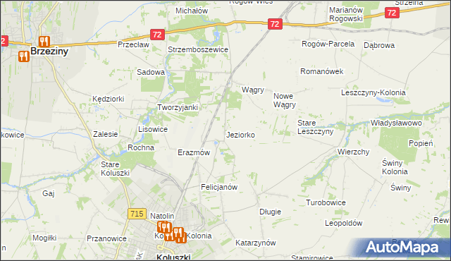 mapa Jeziorko gmina Koluszki, Jeziorko gmina Koluszki na mapie Targeo