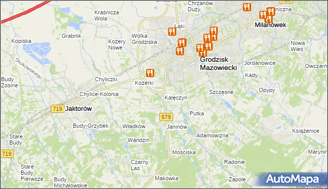 mapa Kałęczyn gmina Grodzisk Mazowiecki, Kałęczyn gmina Grodzisk Mazowiecki na mapie Targeo