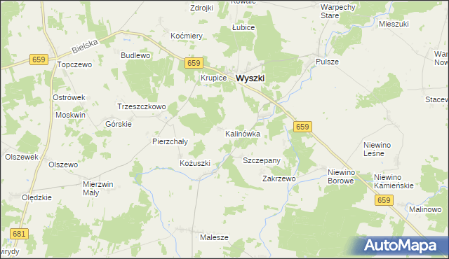 mapa Kalinówka gmina Wyszki, Kalinówka gmina Wyszki na mapie Targeo