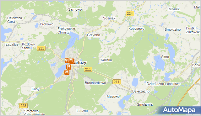 mapa Kaliska gmina Kartuzy, Kaliska gmina Kartuzy na mapie Targeo