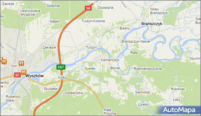 mapa Kamieńczyk gmina Wyszków, Kamieńczyk gmina Wyszków na mapie Targeo