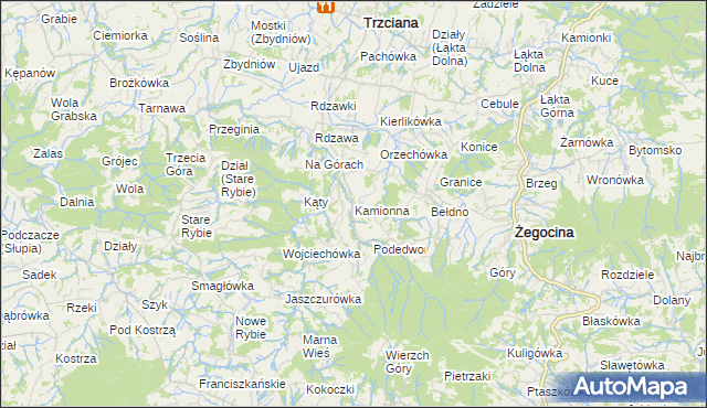 mapa Kamionna gmina Trzciana, Kamionna gmina Trzciana na mapie Targeo