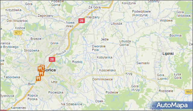 mapa Kobylanka gmina Gorlice, Kobylanka gmina Gorlice na mapie Targeo