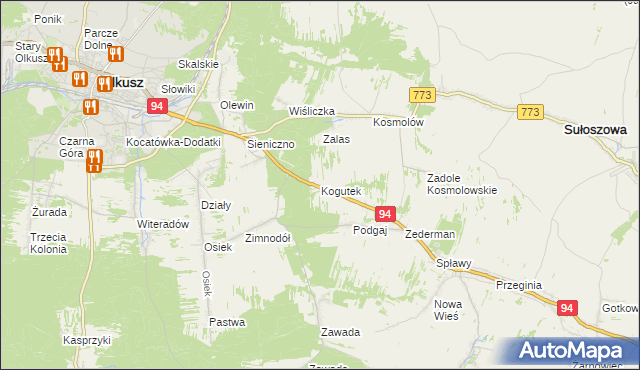 mapa Kogutek gmina Olkusz, Kogutek gmina Olkusz na mapie Targeo