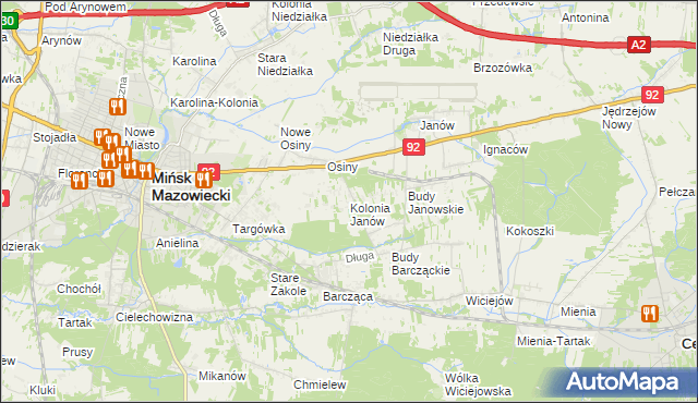 mapa Kolonia Janów gmina Mińsk Mazowiecki, Kolonia Janów gmina Mińsk Mazowiecki na mapie Targeo