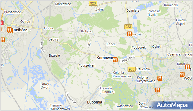 mapa Kornowac, Kornowac na mapie Targeo