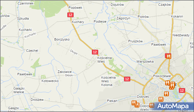 mapa Kościelna Wieś gmina Gołuchów, Kościelna Wieś gmina Gołuchów na mapie Targeo