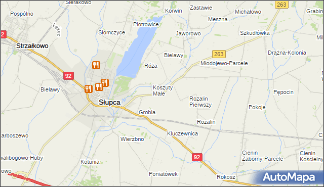mapa Koszuty gmina Słupca, Koszuty gmina Słupca na mapie Targeo