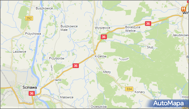 mapa Krzelów gmina Wińsko, Krzelów gmina Wińsko na mapie Targeo