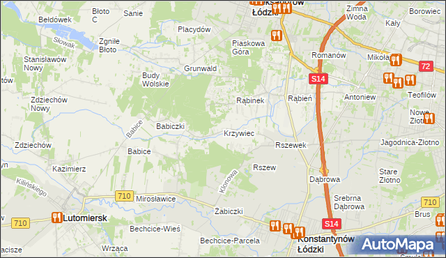 mapa Krzywiec gmina Aleksandrów Łódzki, Krzywiec gmina Aleksandrów Łódzki na mapie Targeo