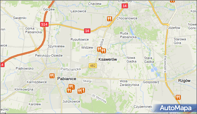 mapa Ksawerów powiat pabianicki, Ksawerów powiat pabianicki na mapie Targeo