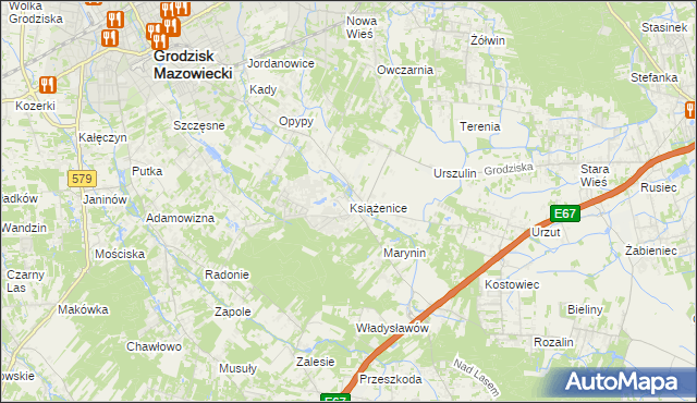 mapa Książenice gmina Grodzisk Mazowiecki, Książenice gmina Grodzisk Mazowiecki na mapie Targeo