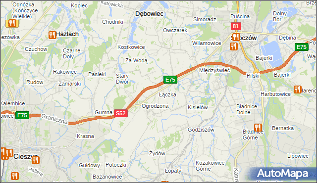 mapa Łączka gmina Dębowiec, Łączka gmina Dębowiec na mapie Targeo