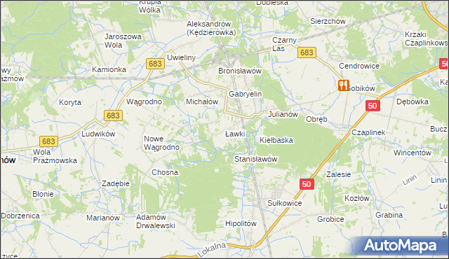 mapa Ławki gmina Prażmów, Ławki gmina Prażmów na mapie Targeo