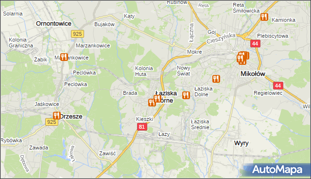 mapa Łaziska Górne, Łaziska Górne na mapie Targeo