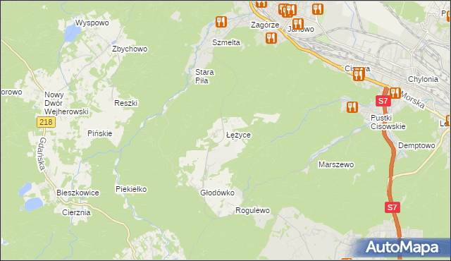 mapa Łężyce gmina Wejherowo, Łężyce gmina Wejherowo na mapie Targeo