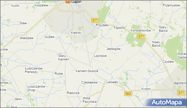 mapa Lipińskie gmina Gąbin, Lipińskie gmina Gąbin na mapie Targeo