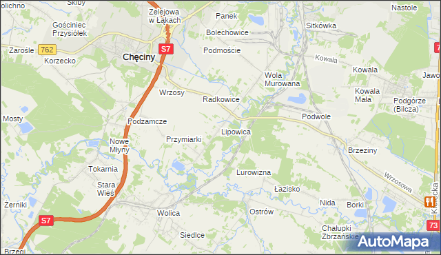 mapa Lipowica gmina Chęciny, Lipowica gmina Chęciny na mapie Targeo