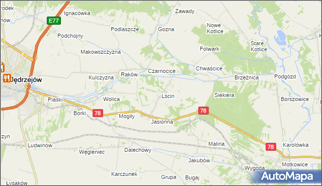 mapa Lścin, Lścin na mapie Targeo