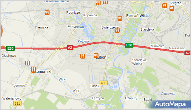 mapa Luboń powiat poznański, Luboń powiat poznański na mapie Targeo