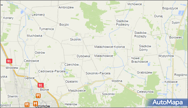 mapa Małachowice, Małachowice na mapie Targeo