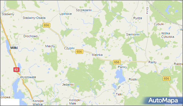 mapa Malinka, Malinka na mapie Targeo