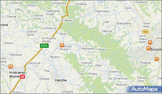 mapa Malinówka gmina Haczów, Malinówka gmina Haczów na mapie Targeo