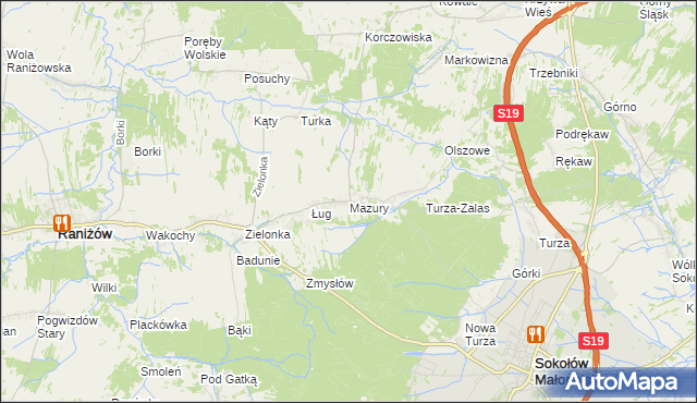 mapa Mazury gmina Raniżów, Mazury gmina Raniżów na mapie Targeo