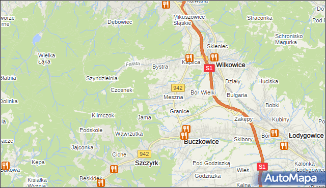 mapa Meszna gmina Wilkowice, Meszna gmina Wilkowice na mapie Targeo