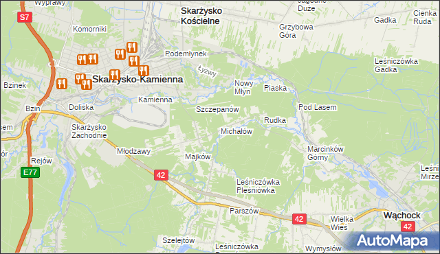 mapa Michałów gmina Skarżysko Kościelne, Michałów gmina Skarżysko Kościelne na mapie Targeo