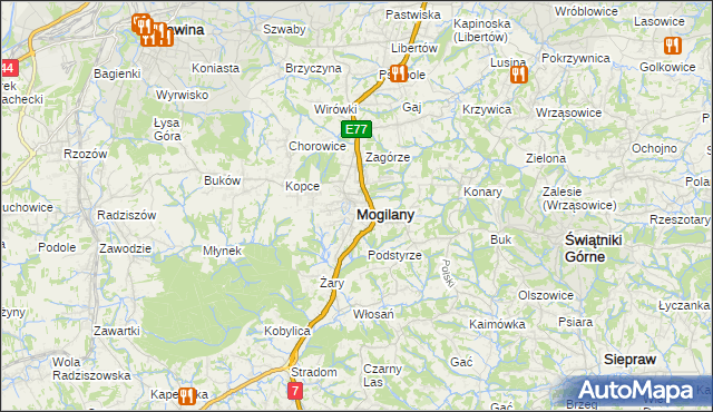 mapa Mogilany, Mogilany na mapie Targeo