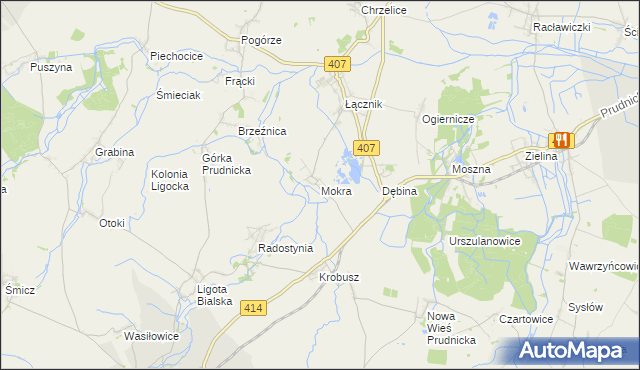 mapa Mokra gmina Biała, Mokra gmina Biała na mapie Targeo