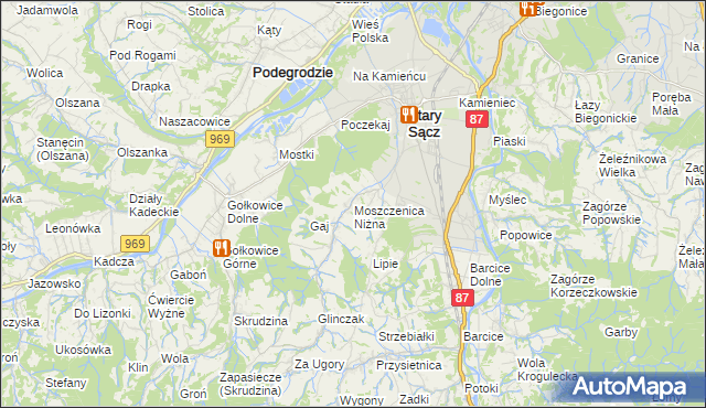 mapa Moszczenica Niżna, Moszczenica Niżna na mapie Targeo