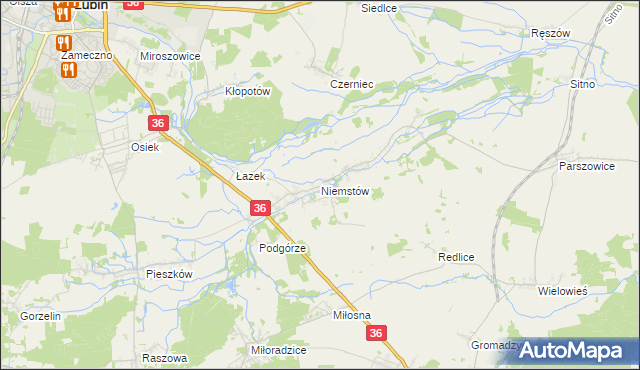 mapa Niemstów gmina Lubin, Niemstów gmina Lubin na mapie Targeo