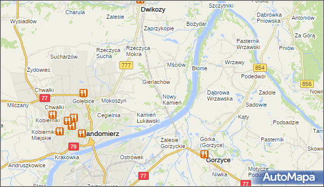 mapa Nowy Kamień gmina Dwikozy, Nowy Kamień gmina Dwikozy na mapie Targeo