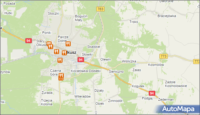 mapa Olewin gmina Olkusz, Olewin gmina Olkusz na mapie Targeo