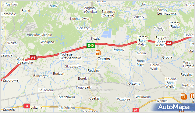mapa Ostrów powiat ropczycko-sędziszowski, Ostrów powiat ropczycko-sędziszowski na mapie Targeo