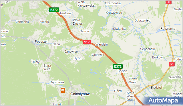 mapa Ostrowik gmina Celestynów, Ostrowik gmina Celestynów na mapie Targeo