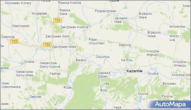 mapa Osuchów gmina Kazanów, Osuchów gmina Kazanów na mapie Targeo