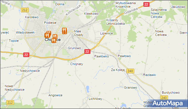 mapa Pawłówko gmina Chojnice, Pawłówko gmina Chojnice na mapie Targeo