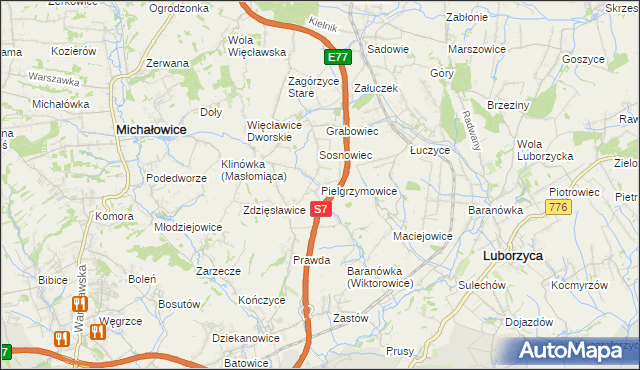 mapa Pielgrzymowice gmina Michałowice, Pielgrzymowice gmina Michałowice na mapie Targeo