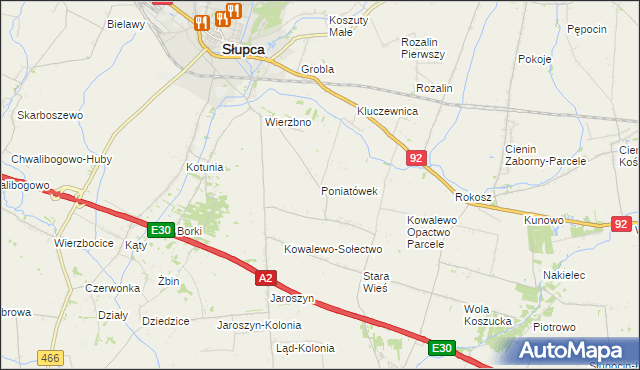 mapa Poniatówek gmina Słupca, Poniatówek gmina Słupca na mapie Targeo