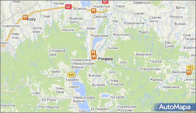 mapa Porąbka powiat bielski, Porąbka powiat bielski na mapie Targeo