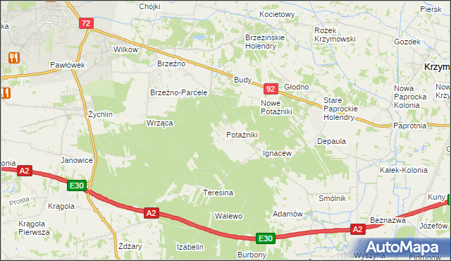 mapa Potażniki, Potażniki na mapie Targeo