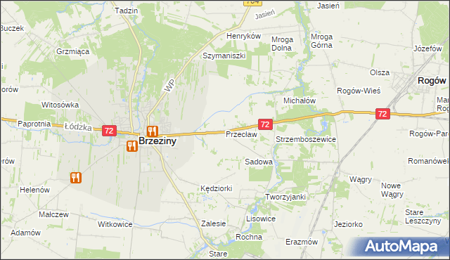 mapa Przecław gmina Brzeziny, Przecław gmina Brzeziny na mapie Targeo