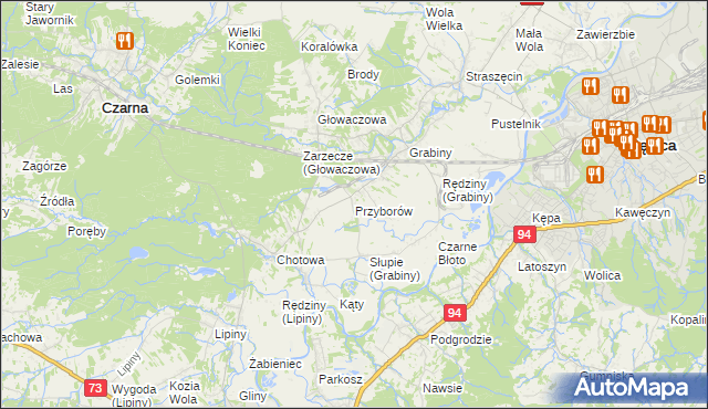 mapa Przyborów gmina Czarna, Przyborów gmina Czarna na mapie Targeo